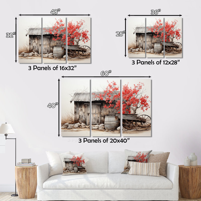 Grange rustique Elegance II - ensemble d'art mural en toile de ferme, H 32 po x l 48 po x P 1 po