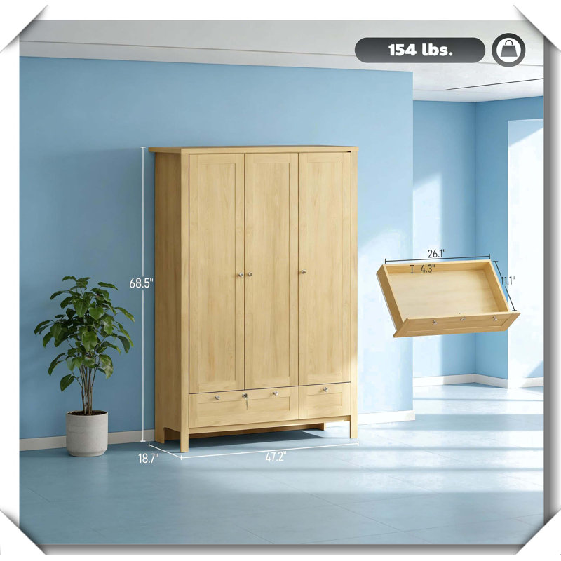 3 portes garde-robe moderne et polyvalente multi-espaces, Naturel