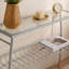 Table d'appoint, console, vestibule, étroit, canapé, salon, chambre à coucher, verre trempé transparent, métal argenté, contemporain, moderne
