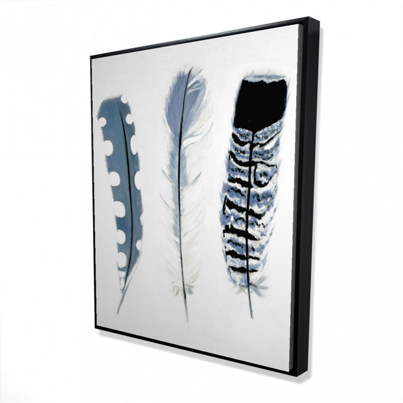 Plumes bleues délicates - Toile encadrée bohémienne