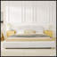 Structure de lit tapissier pour grand lit, style minimaliste moderne avec tête de lit haute incurvée, tissu en fil de cercle de qualité supérieure et support robuste pour les jambes, matelas non inclus - beige-131377796-131377797