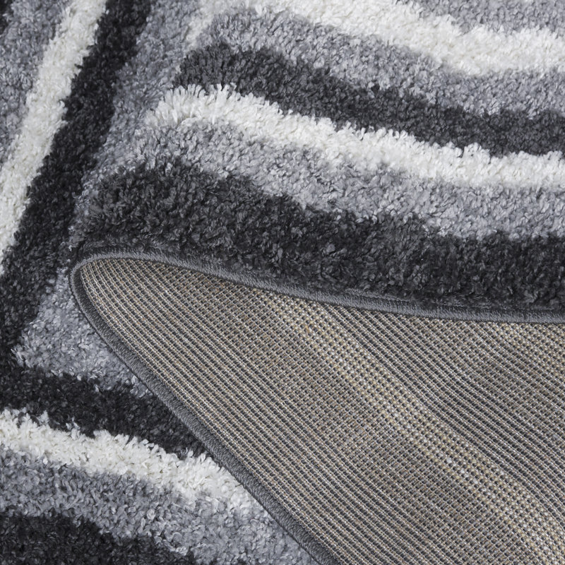 Tapis à rayures et à poils longs Maudeen, Carré 6 pi 7 po