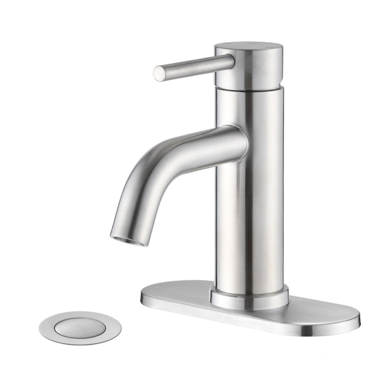 Single Hole Bathroom Faucet With Drain Assembly, Brushed Nickel, With Drain Assembly
