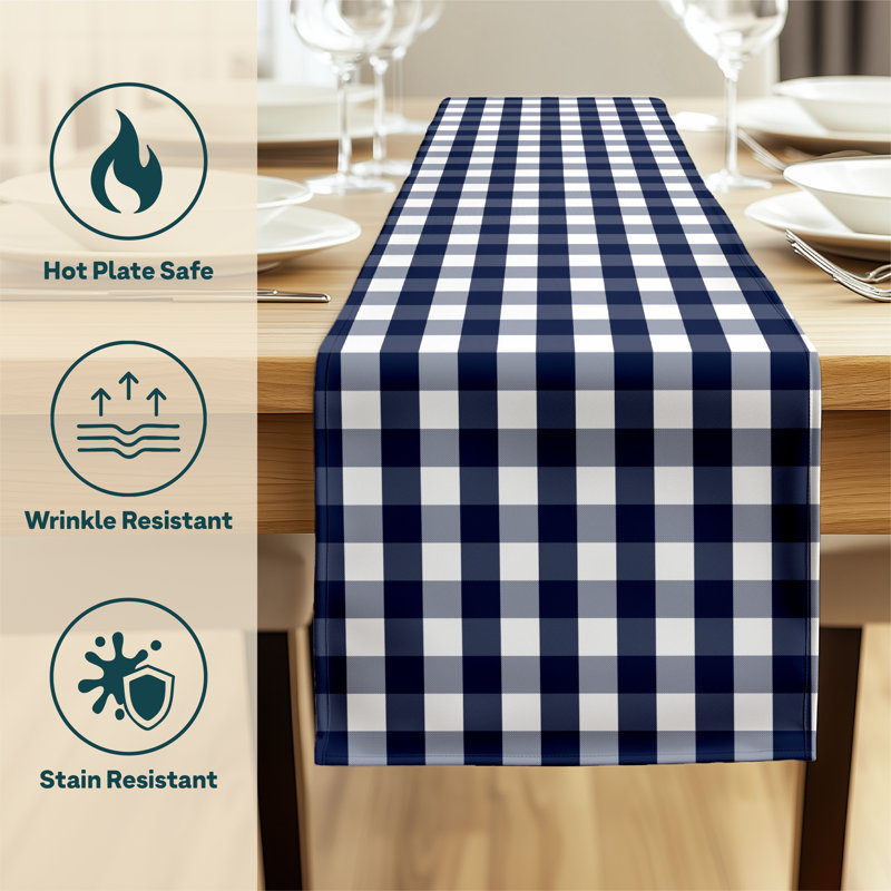 Ines Picnic Check Milliken Signature Table Runner, 72" L x 12" W, Navy