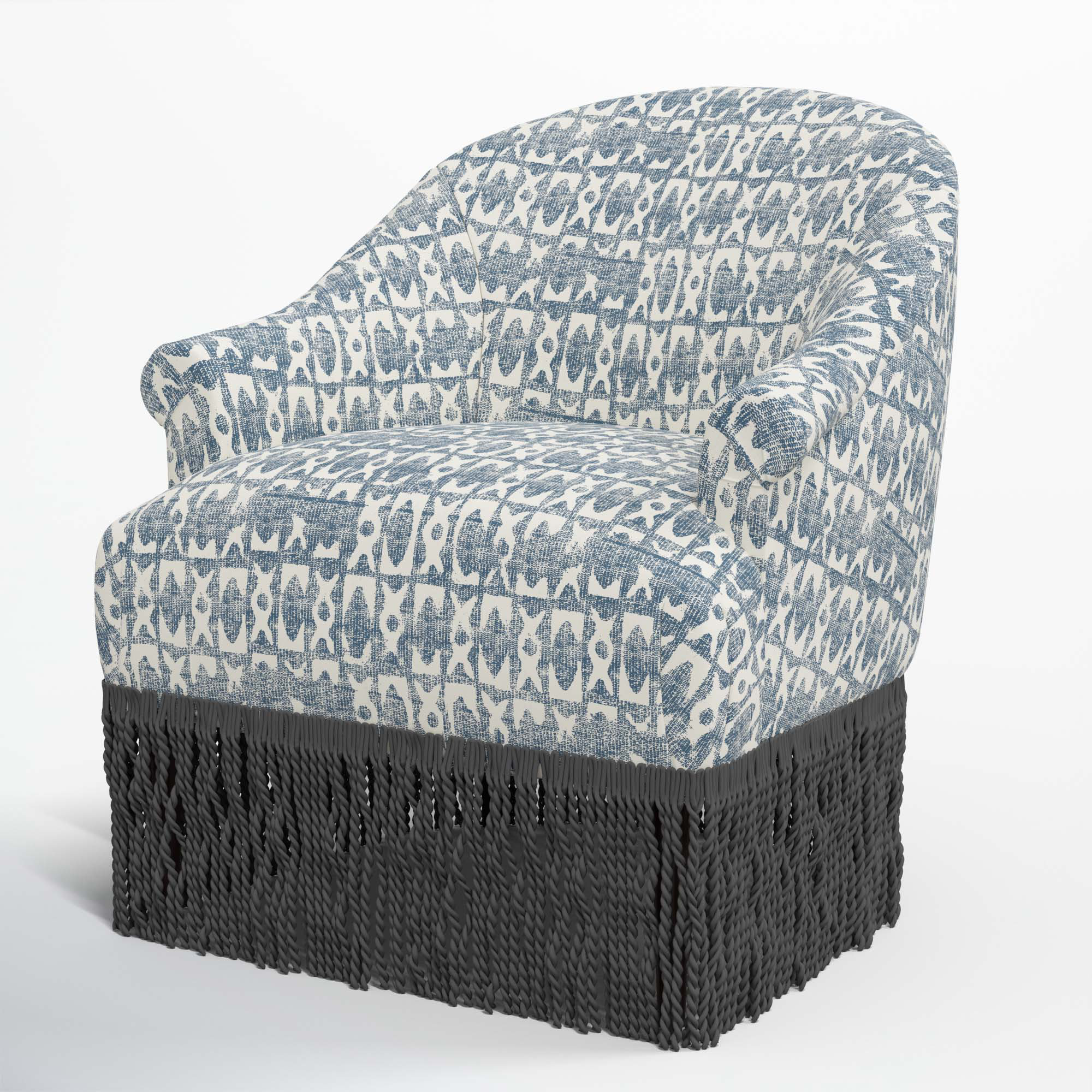 Callie Barrel Chair, Black, Texture Block Blue