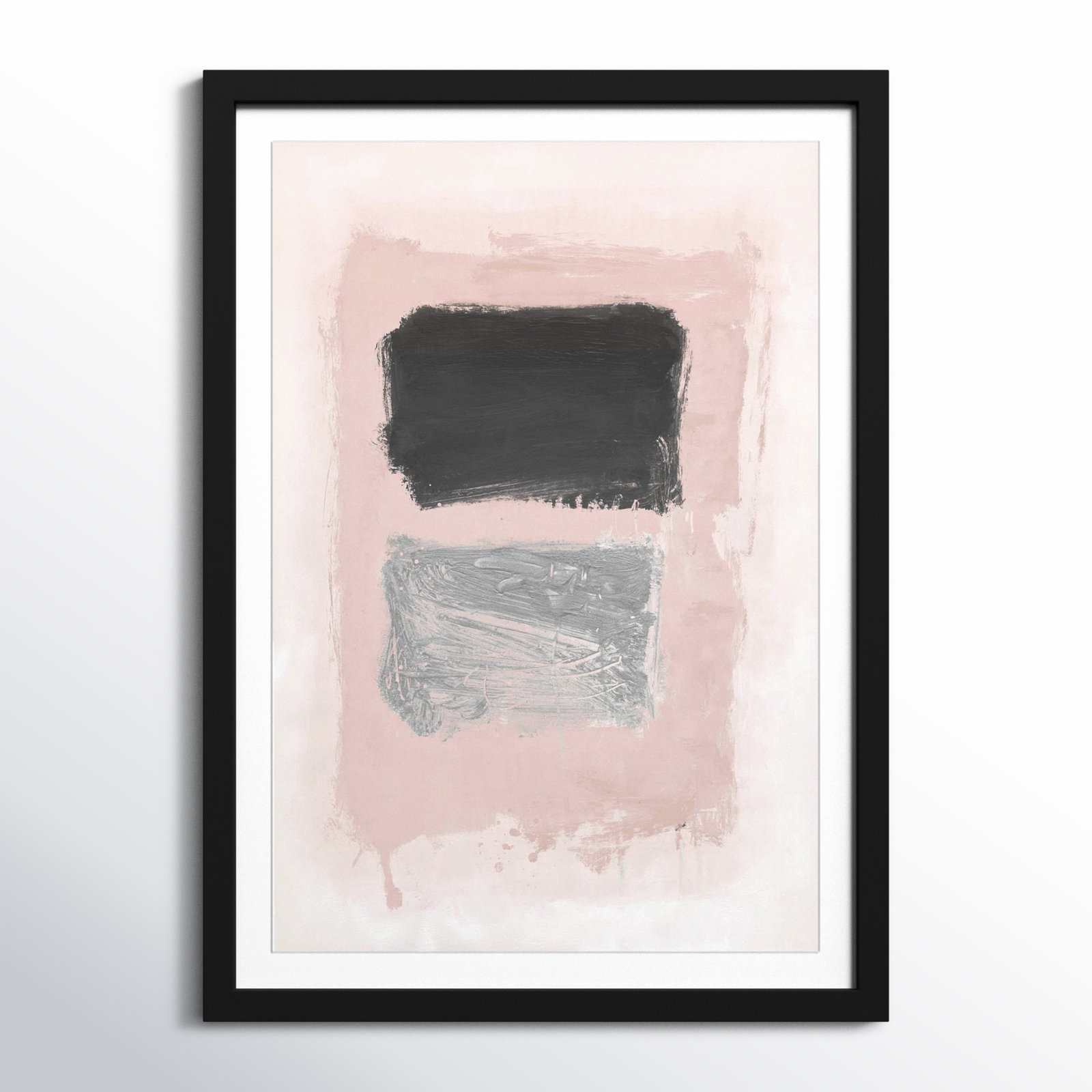 Thomasin Pink, Black And Silver Shimmer I Framed On Paper by  Print, Black Cube Frame Matted, 43" H x 31" W x 1.25" D  