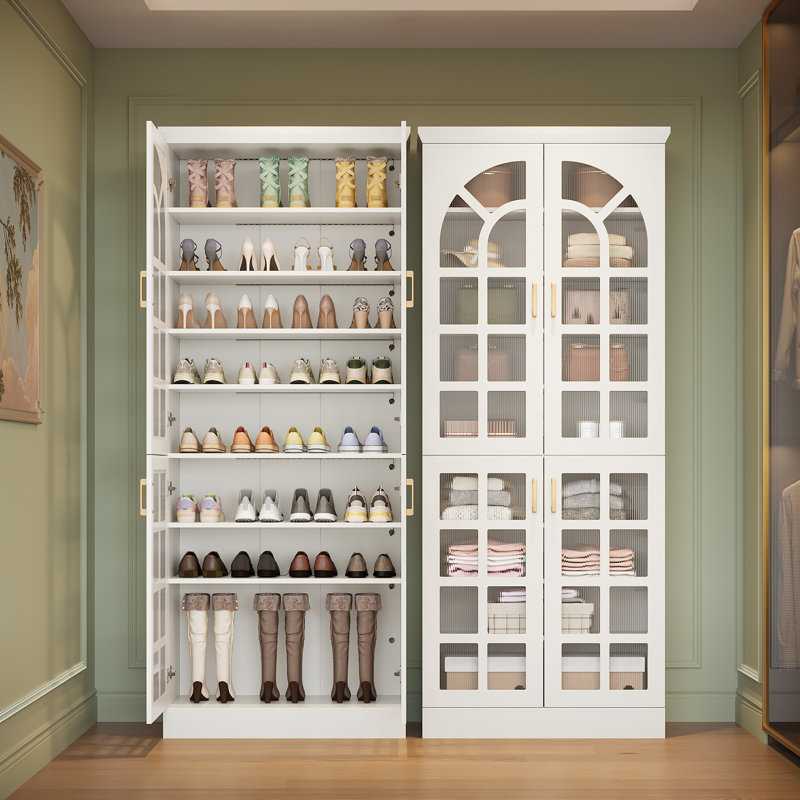 Armoire à chaussures à 8 niveaux avec portes et lumières DEL