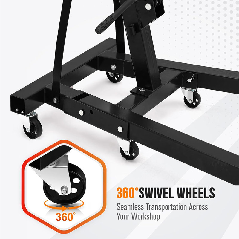 2-Ton Foldable Hydraulic Engine Hoist, Heavy-Duty Steel Cherry Picker with 6 Swivel Wheels & Telescopic Boom, 4400 lbs Capacity Mobile Shop Crane