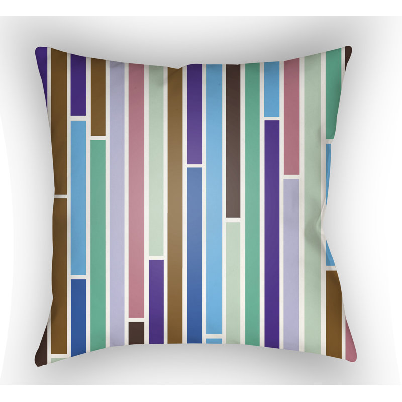 Moderne Striped Outdoor Throw Pillow, 18" H x 18" W x 4" D, Blue/Brown
