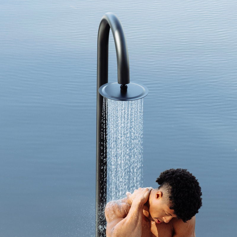 Pulsar 04 Freestanding Outdoor Shower with Foot Wash and Rain Shower Head, Matte Black