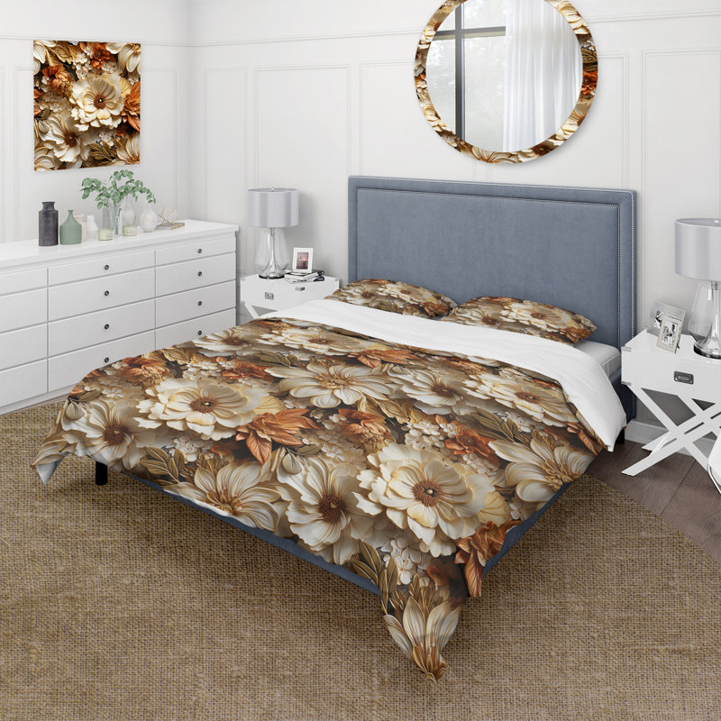 Rustic Brocade Elegance Victorian Pattern VII Polyester Duvet Cover Set, Twin Duvet Cover + 1 Standard Sham