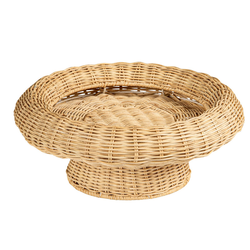 Bol rond à piédestal en rotin tissé à la main
