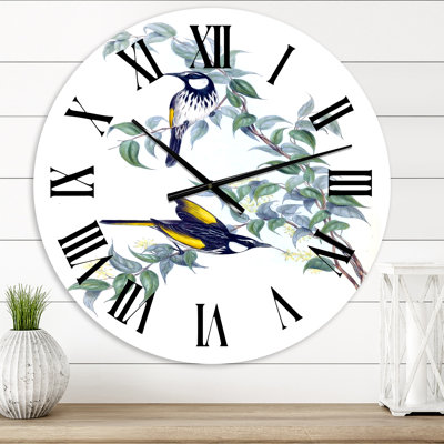 Vintage Australian Birds On A Branch - Traditional wall clock