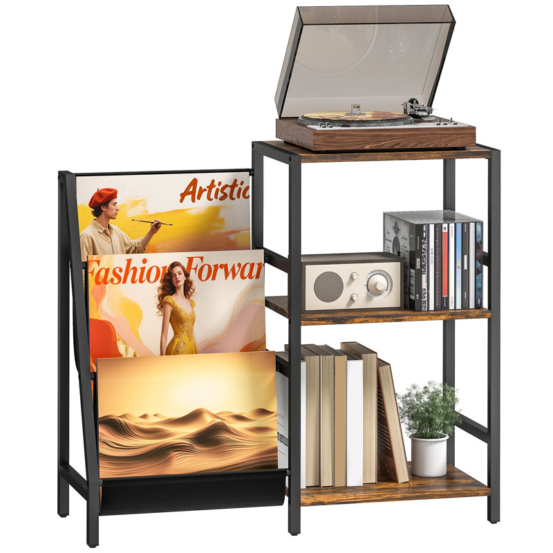 HOMCOM Record Player Stand with Vinyl Record Storage, Brown