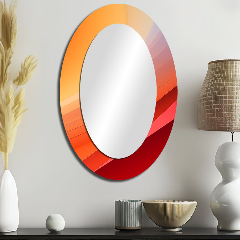 Orange Spectral Slice - grand miroir mural ovale sur métal, 36 po x 24 po