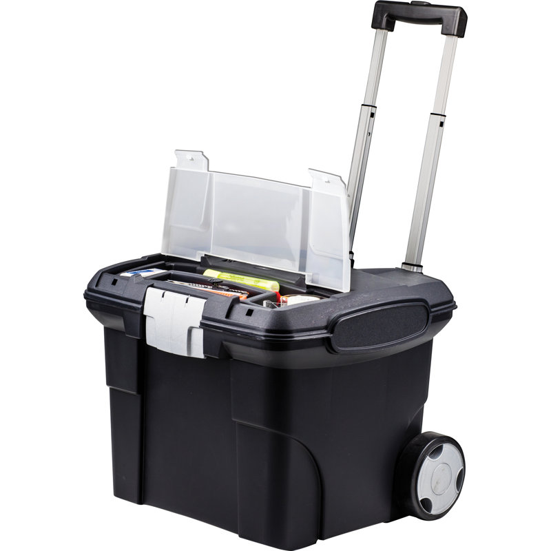 Black Telescoping Handle File Cart with Organizer Lid