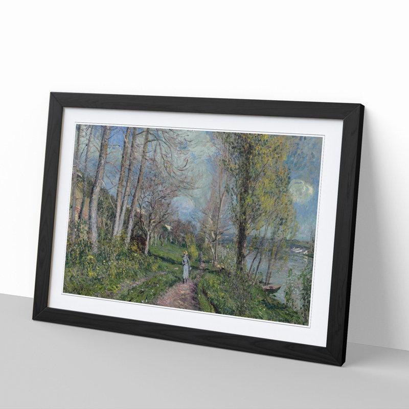 Banks of the River Seine by Alfred Sisley - Picture Frame Painting, 36cm H x 48cm W x 2cm D, Black Framed