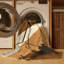 Tapis noir / blanc Osnat lavable à la machine à aspect rétro avec scène de film - Reliure brun clair-329011758