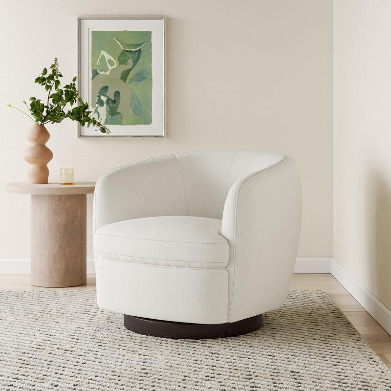 Marcy Upholstered Swivel Barrel Chair, Flanigan Cotton