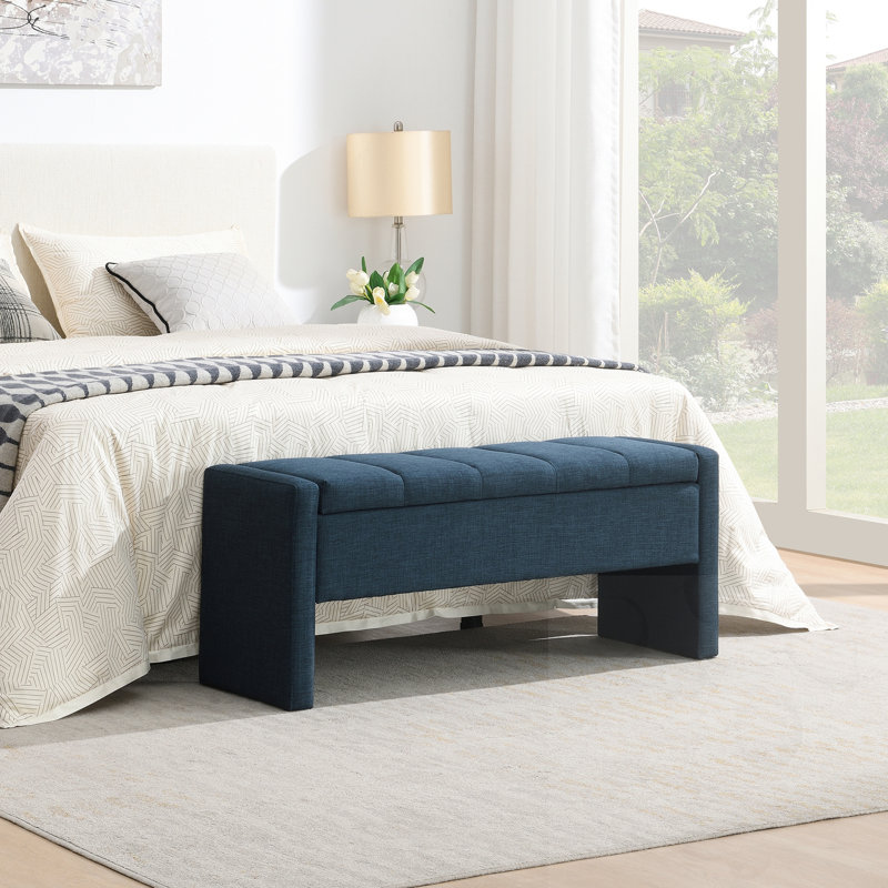 Banc rembourré avec rangement, Navy Blue