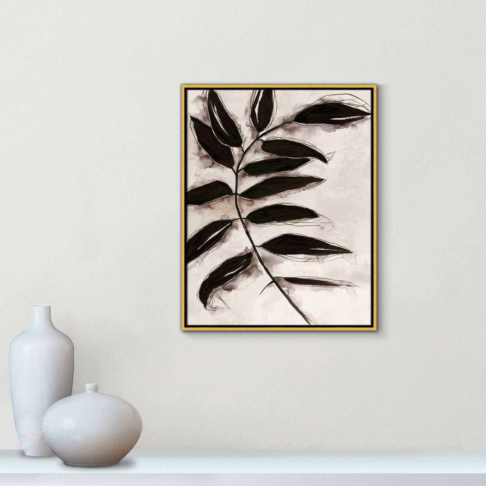 Leaves II by Eva Watts, 29.5" H x 23.5" W x 2" D, Gold Framed