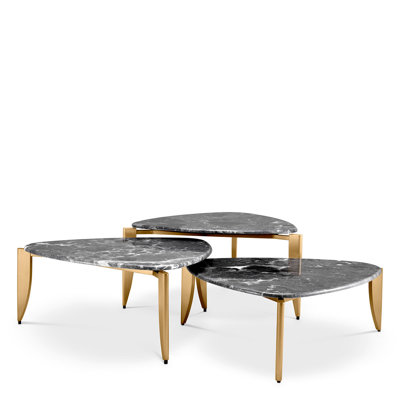 Coffee Table Reggioni Brushed Brass Finish Set Of 3 - 3 Frames