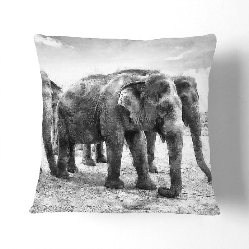 Elephants in Sri Lanka Cushion with Filling, 55cm H x 55cm W x 20cm D