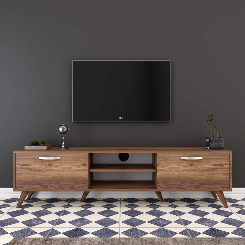 Sian Modern Walnut TV Stand with Multiple Shelves, 70.9 x 19.1 x 13.8 Inches | 100% Melamine Coated Particle Board, Thickness: 0.7 Inches | Sturdy Plastic Legs, Supports Up to 77 lbs | Stylish Scandinavian Design for Living Room
