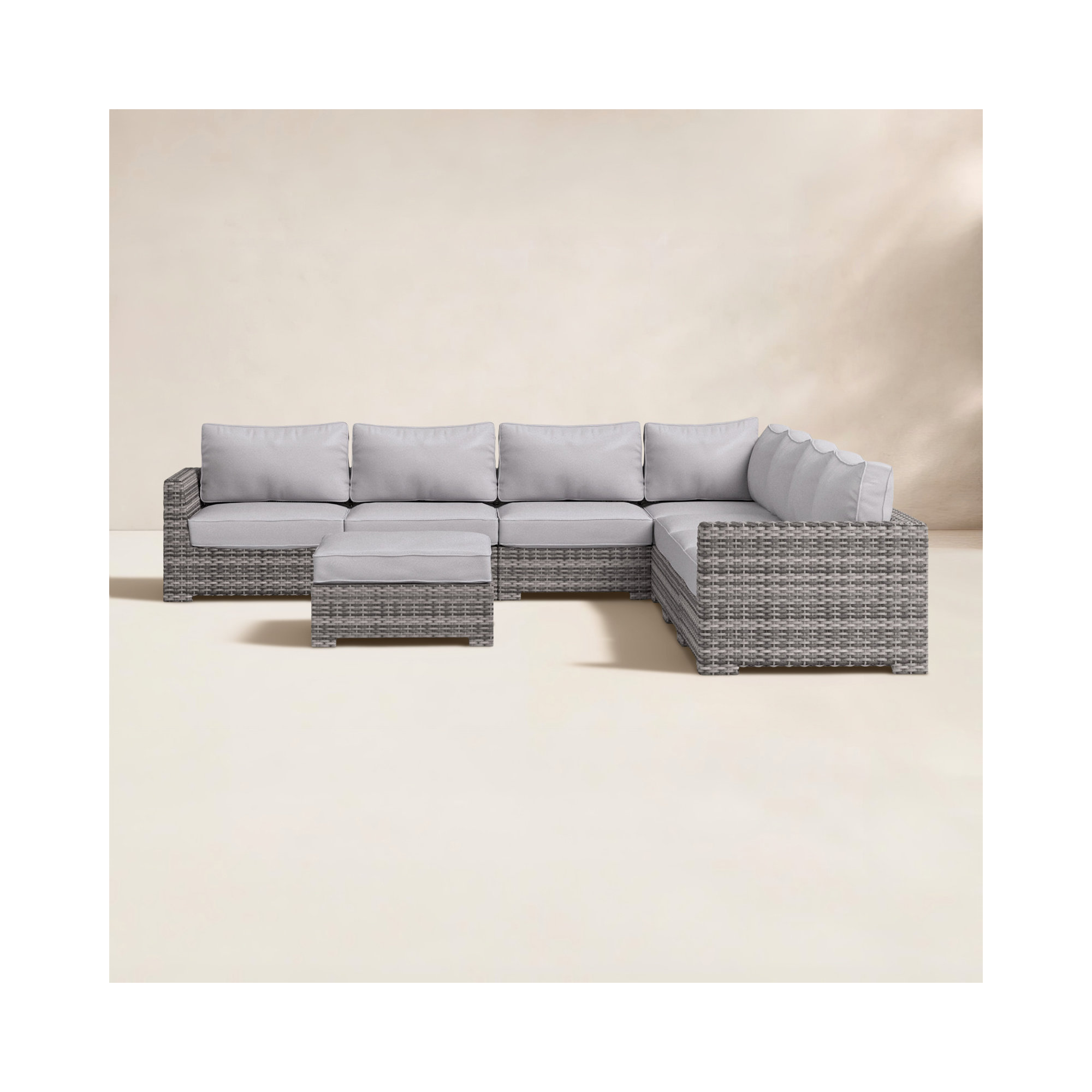 Paniagua Fully Assembled 122'' Wide Outdoor Wicker Reversible Patio Sectional, Mixed Gray