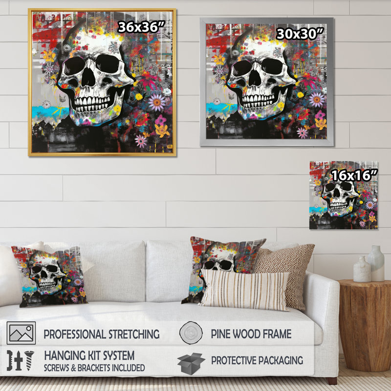 «Graffitied Skull I» sur toile, Toile tendue, H 24 po x l 24 po x P 1 po