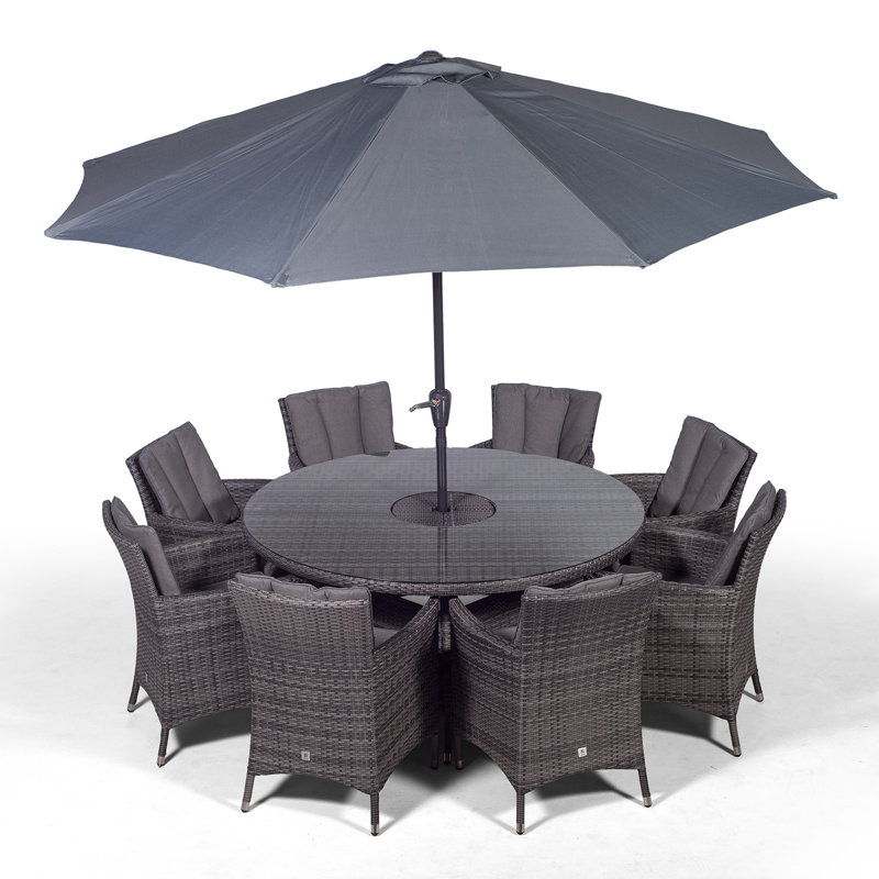 Karcher 8 - Person Patio Dining Set Umbrella Hole Included Round Table with Cushions Included, Grey