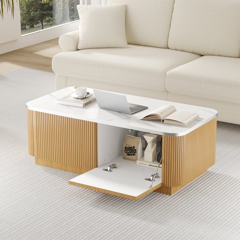 Pedestal Coffee Table with Storage, Oak