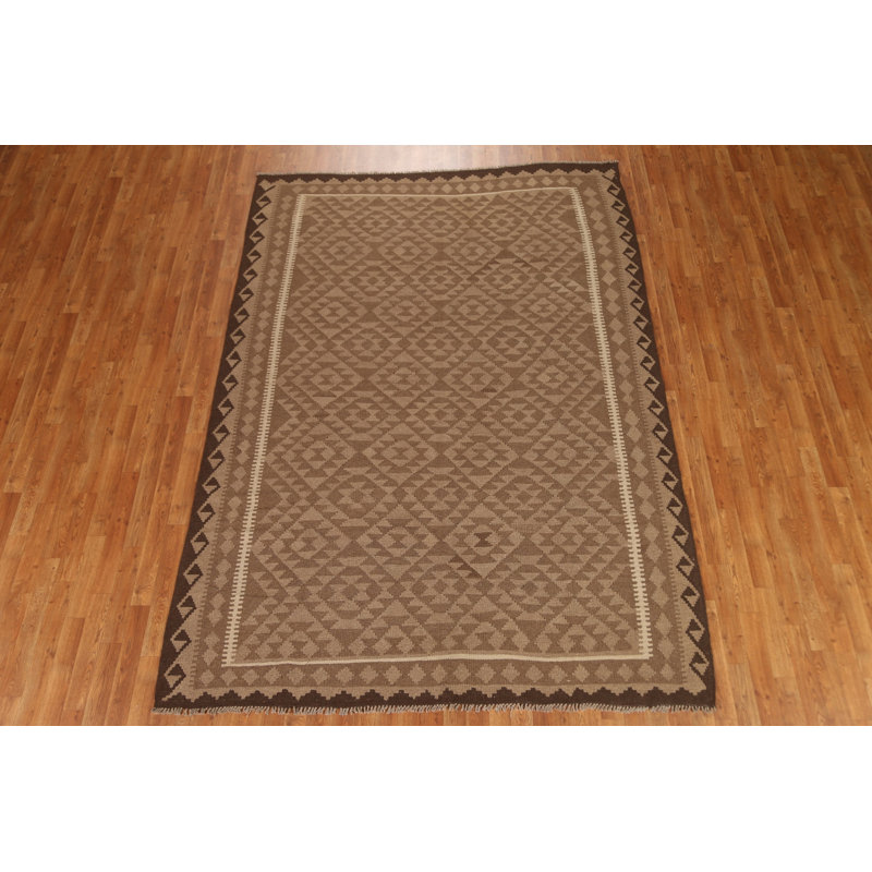 Tapis brun tissé à la main Kilim 7 x 10