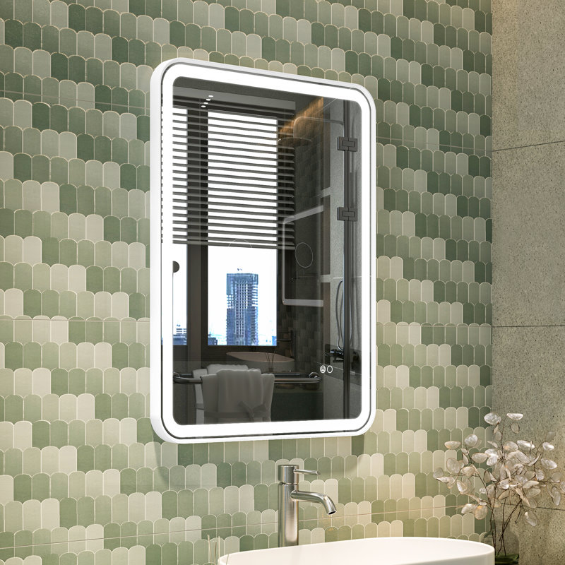 Morrisania Wall Mounted Bathroom Framed LED Mirror With Anti- Fog,Memory Function And Touch Sensor, 32" x 24", White