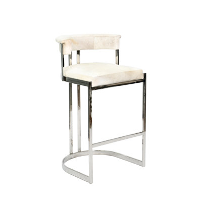 A Stainless Steel Bar Chair With Cowhide
