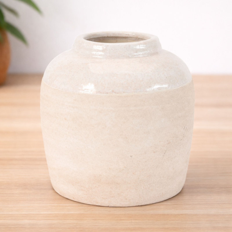 Two-Tone Stoneware Vase 6"H, 6.3"
