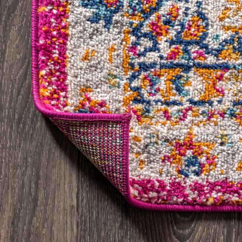 Lathan Bohemian FLAIR Boho Vintage Medallion Pink/Cream Rug, Rectangle 3' x 5'