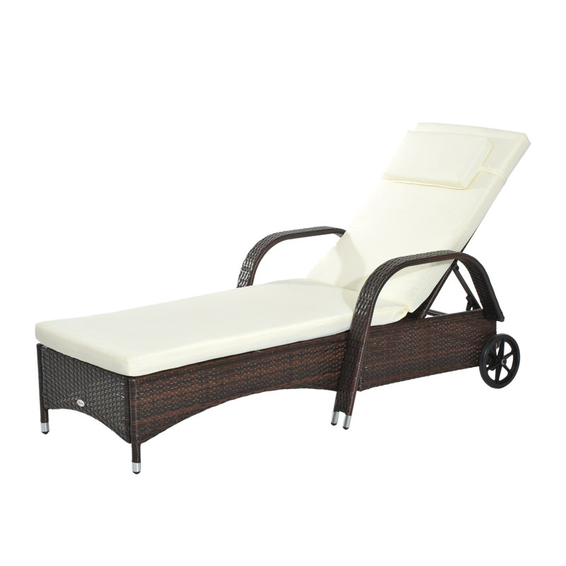 Chaise longue inclinable 78,75 po Porcaro, Cadre mixte brun / coussin crème