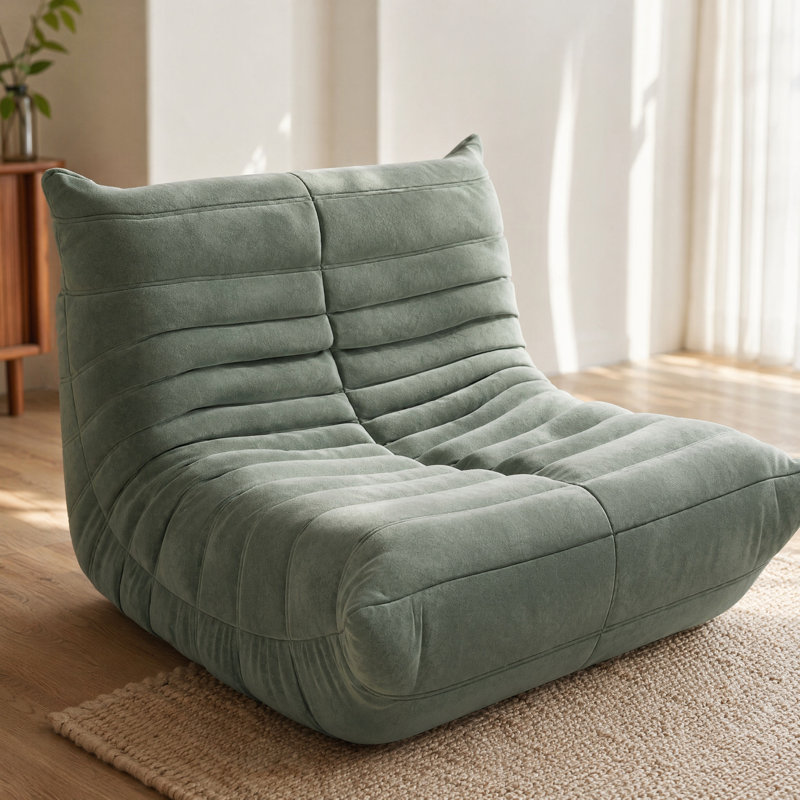 Fauteuil à billes en velours à mémoire de forme pour adultes, canapé paresseux à haut rebond, sans assemblage, vert clair