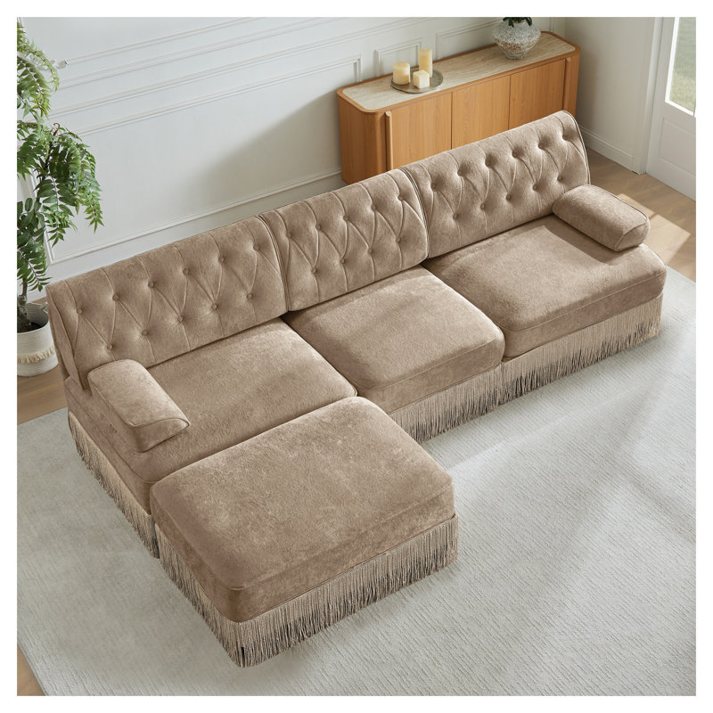 Canapé modulaire en velours Camel, Velours havane, H 35,4 po x l 106,1 po x P 33,8 po