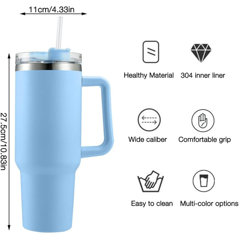 Berish 40oz Stainless Steel Travel Mug Tumbler Cup Vacuum Insulated Double Wall Flask with Straw Handle