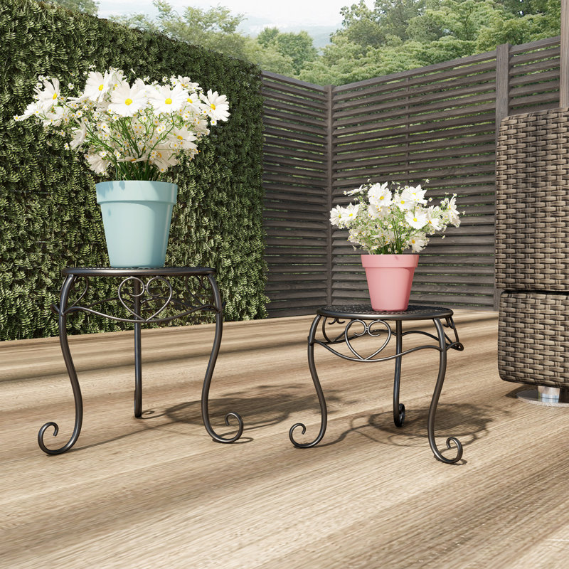 Ensemble de 2 supports à plantes Kranz - Accessoires décoratifs ronds pour plantes d'intérieur ou d'extérieur, Noir