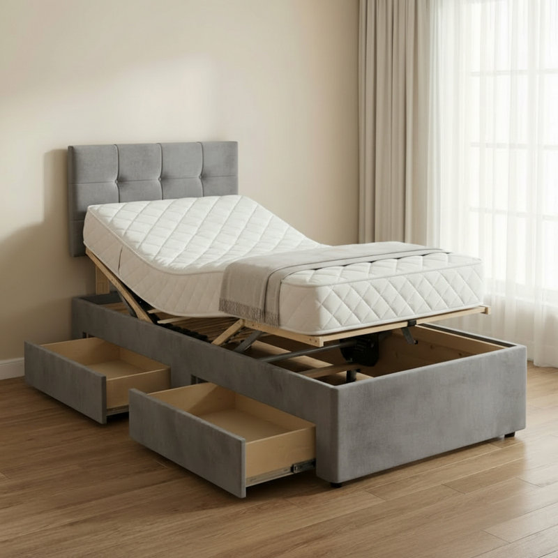 Upholstered Storage Bed, Single (3ft): 95 cm x 209 cm, Plush Grey