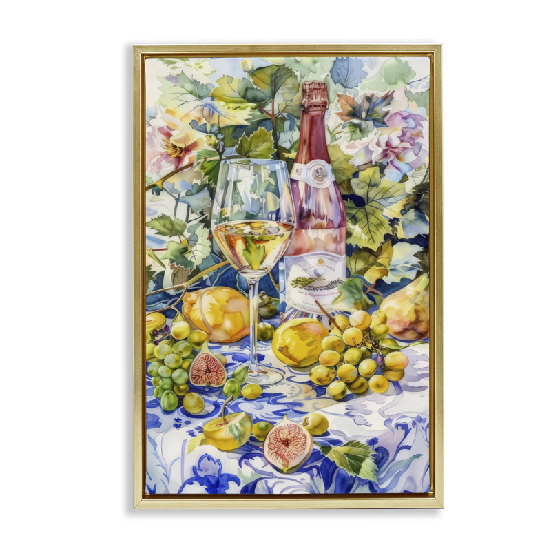  Toile de verre à vin «Grape Vines» par LSR Design Studio, H 31 po x l 21 po, Cadre flottant métallique doré