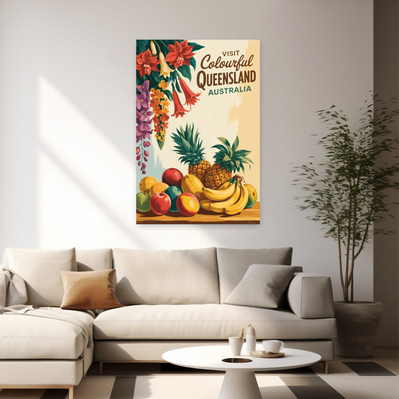 «Queensland Tropical Fruit and Flowers Colorful Retro Vibrant Fruit Summer», art mural, H 60 po x l 40 po