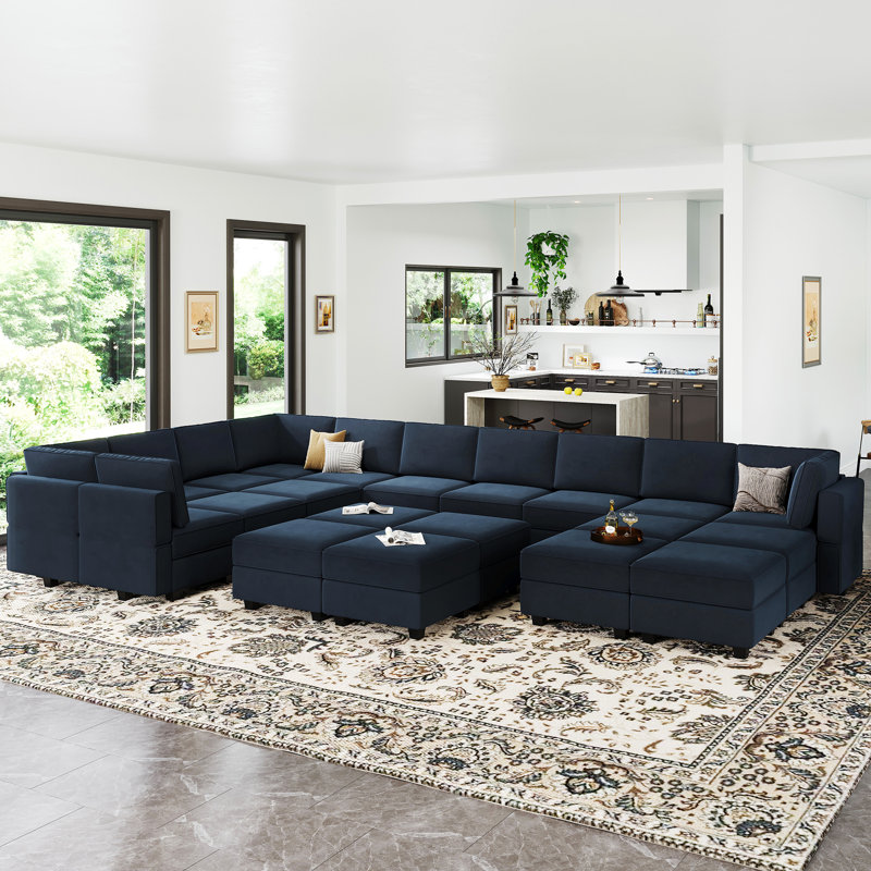 Canapé modulaire réversible en velours surdimensionné de 195,8 po Wylodene, Velours bleu