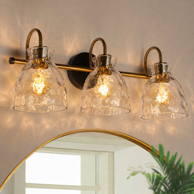 Almine 23" W 3-Light Iron Vanity Light with Textured Glass Shades
