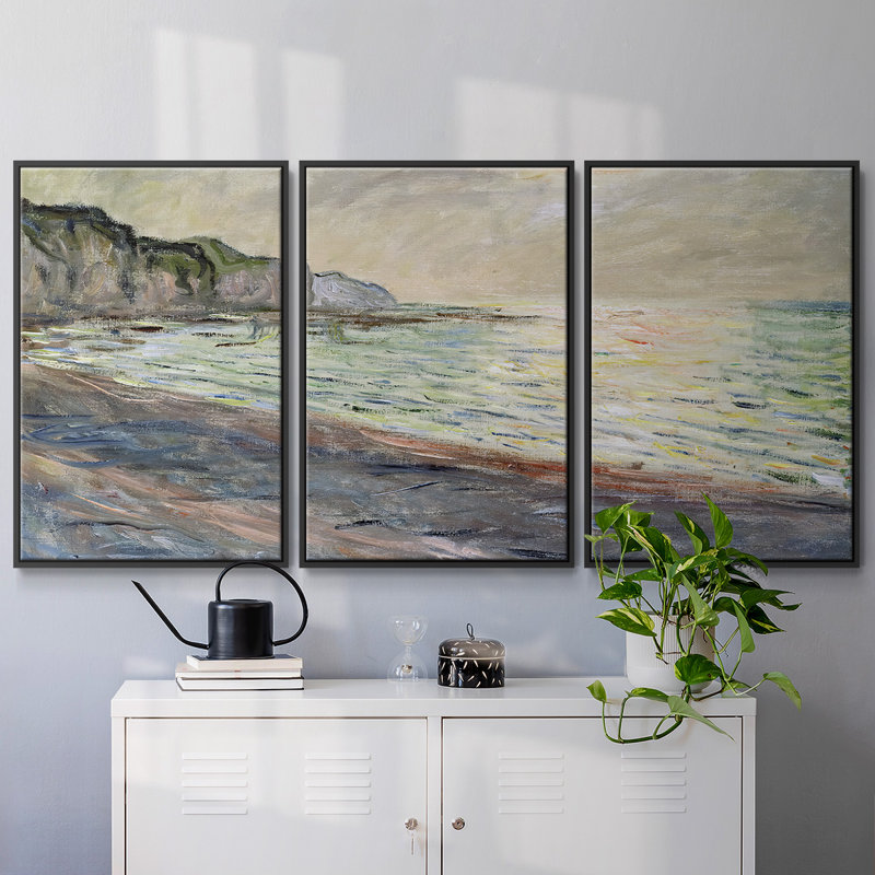 Pourville, coucher de soleil, 1882, reproduction sur toile 3 pièces, Noir, H 36 po x l 75 po x P 2 po