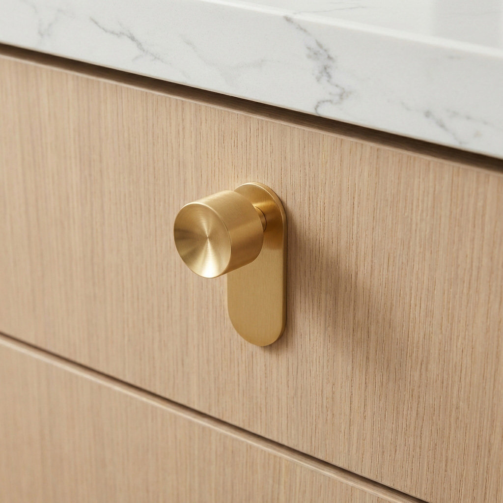 1"Brass Knob With Backplate Redefine Hardware