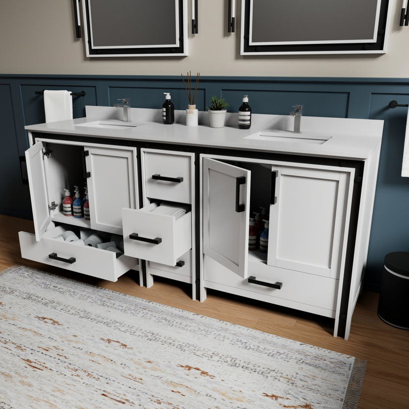 80 po L x P 22 po. Ensemble de meuble-lavabo blanc avec 30 miroirs - 2 armoires et 5 tiroirs de rangement pour système de rangement double 80 po 22 po 30 po